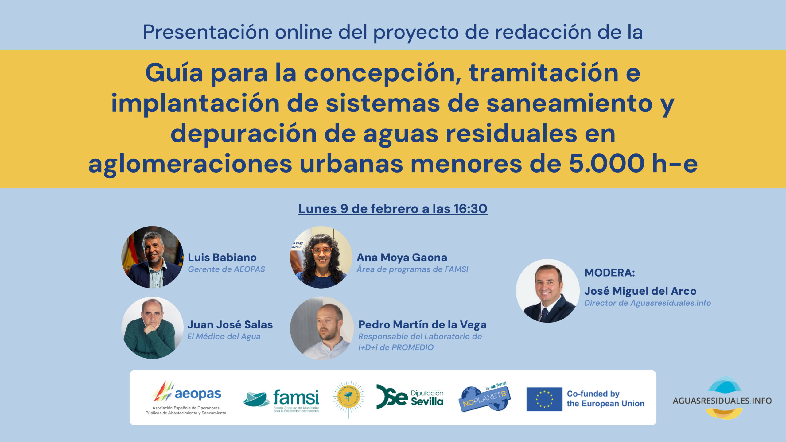 Cartel del webinar de presentación de la guía, lunes 9 de febrero de 2026, con Luis Babiano, Ana Moya Gaona, Juan José Salas, Pedro Martín de la Vega y José Miguel del Arco