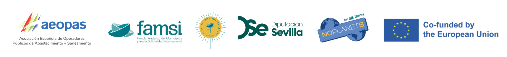 Logotipos de AEOPAS, FAMSI, NOPLANETB, Diputación de Sevilla y «Co-funded by the European Union»