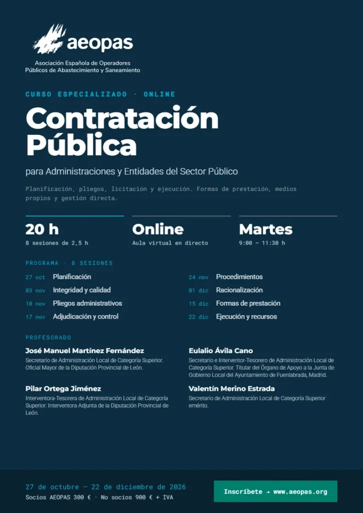 Cartel del curso especializado de Contratación Pública de AEOPAS
