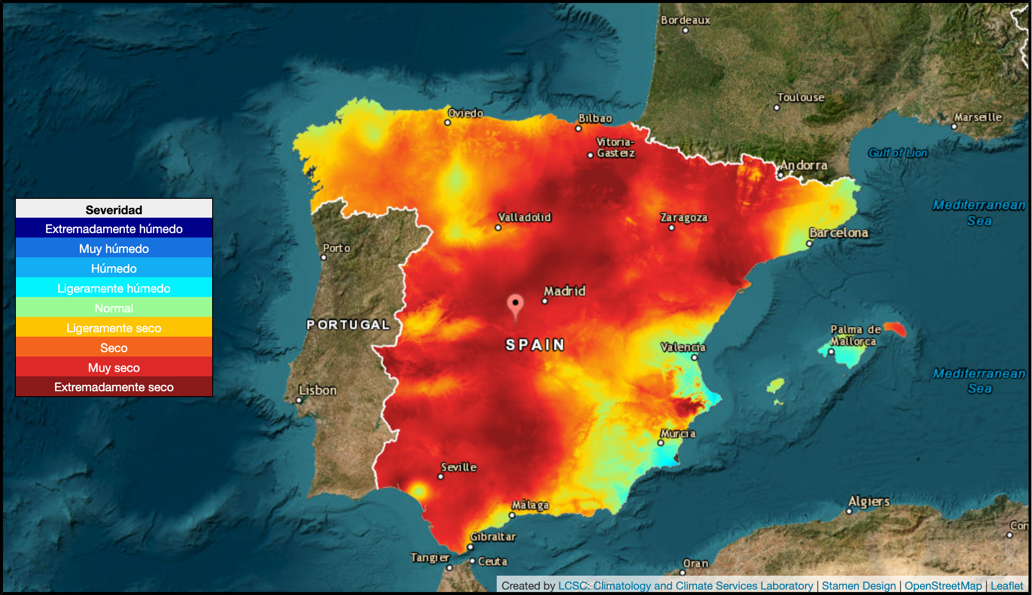 Mapa de severidad de la sequía en España a comienzos de septiembre de 2026, monitor de sequía de AEMET